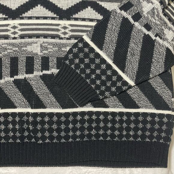 Vintage Area by Tag Knit Grandpa Sweater Retro Geometric Black White USA Size 1X - Picture 5 of 8